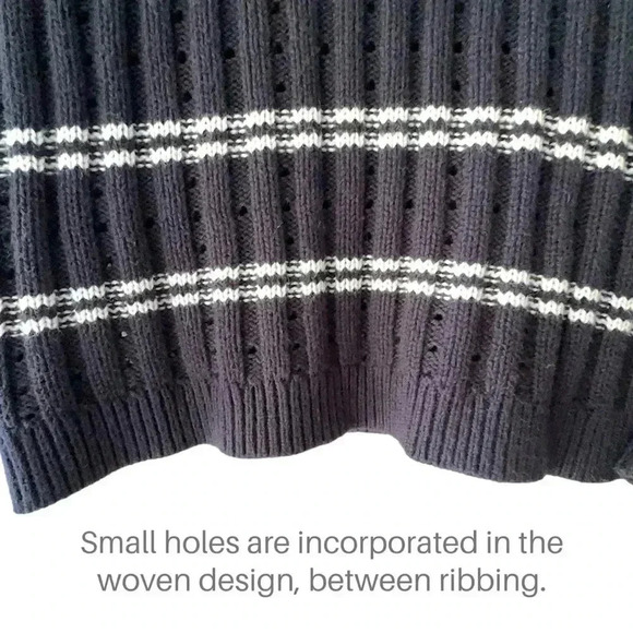 NWOT | COTTON & WOOL BLEND NAVY STRIPE MOCK TURTLENECK SWEATER LONG SLEEVE | XS - Picture 3 of 6